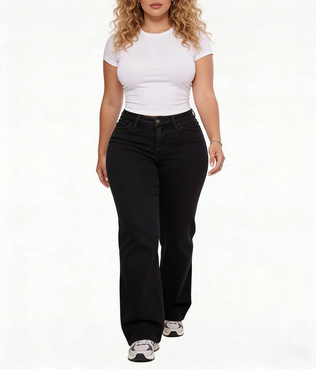 Jean taille haute à jambe large pour femme, en denim extensible, effet push-up et coupe sculptante, pour usage quotidien décontracté, tailles XS-2XL, livraison directe