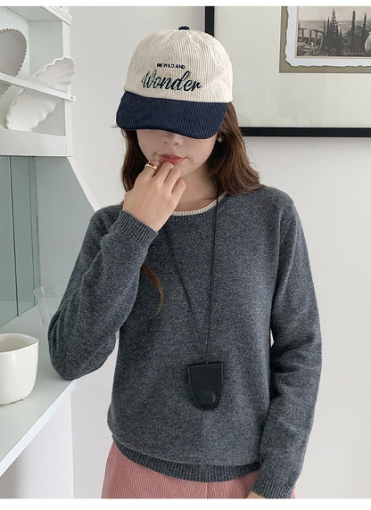 Pull en laine femme col rond, motif patchwork bicolore