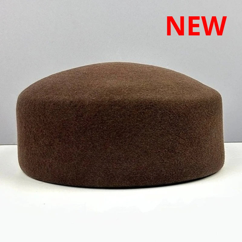Chapeau Fedora en feutre à calotte rigide vintage pour femmes, 100% laine, béret plat, chapeau de mariage, fascinateur, chapeau de cocktail classique, chapeau pillbox