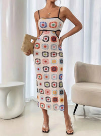 Robe bustier mi-mollet florale à fines bretelles, imprimé multicolore.
