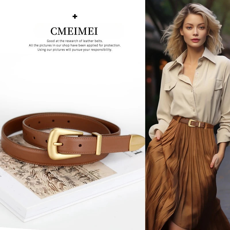 Ceinture en cuir véritable pour femme, cuir bordeaux avec structure en métal doré, mode décontractée de luxe, environnement pour robes en jean