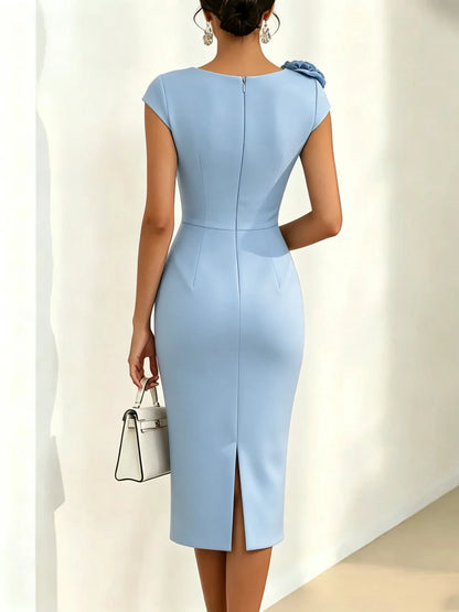Robe midi asymétrique à fleurs 3D