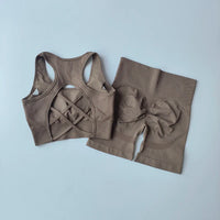 Ensemble de Yoga sans couture pour femmes, 2 pièces, soutien-gorge de Sport Sexy, taille haute, short de Sport, Fitness, sans manches, costume d'entraînement, vêtements de Sport