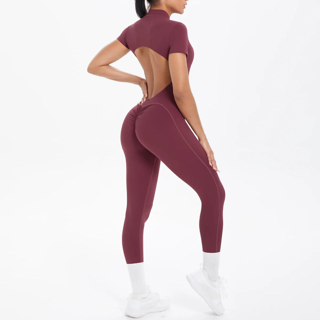 Combinaison de Sport Femme Dos Nu – Body Fitness Yoga Manches Courtes