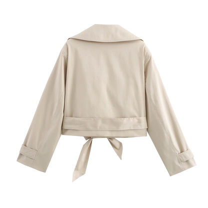 Trench femme croisé court à ceinture ajustable et col à revers