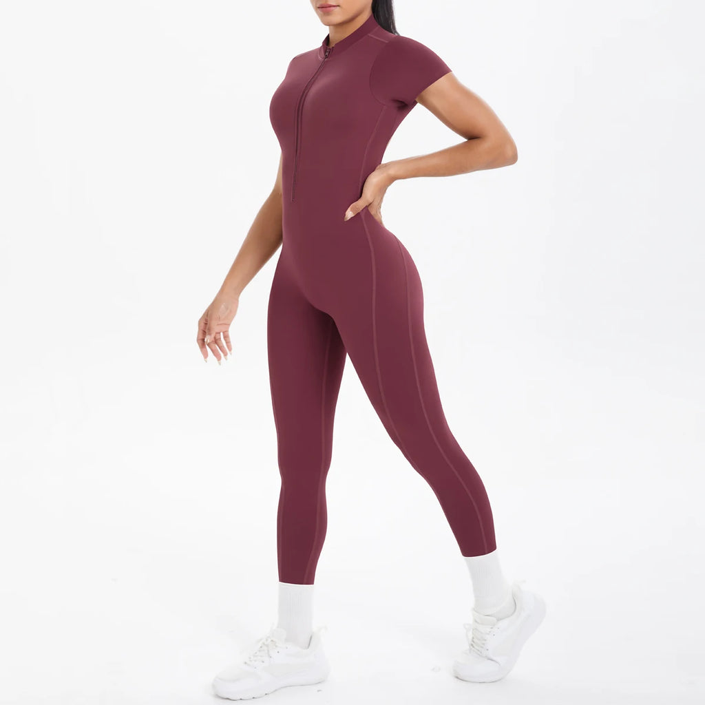 Combinaison de Sport Femme Dos Nu – Body Fitness Yoga Manches Courtes