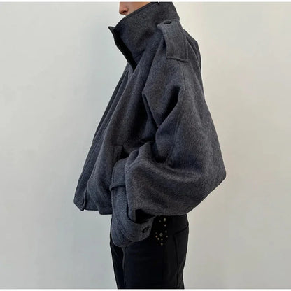 Manteau en laine femme, coupe ample, fermeture zippée et poches