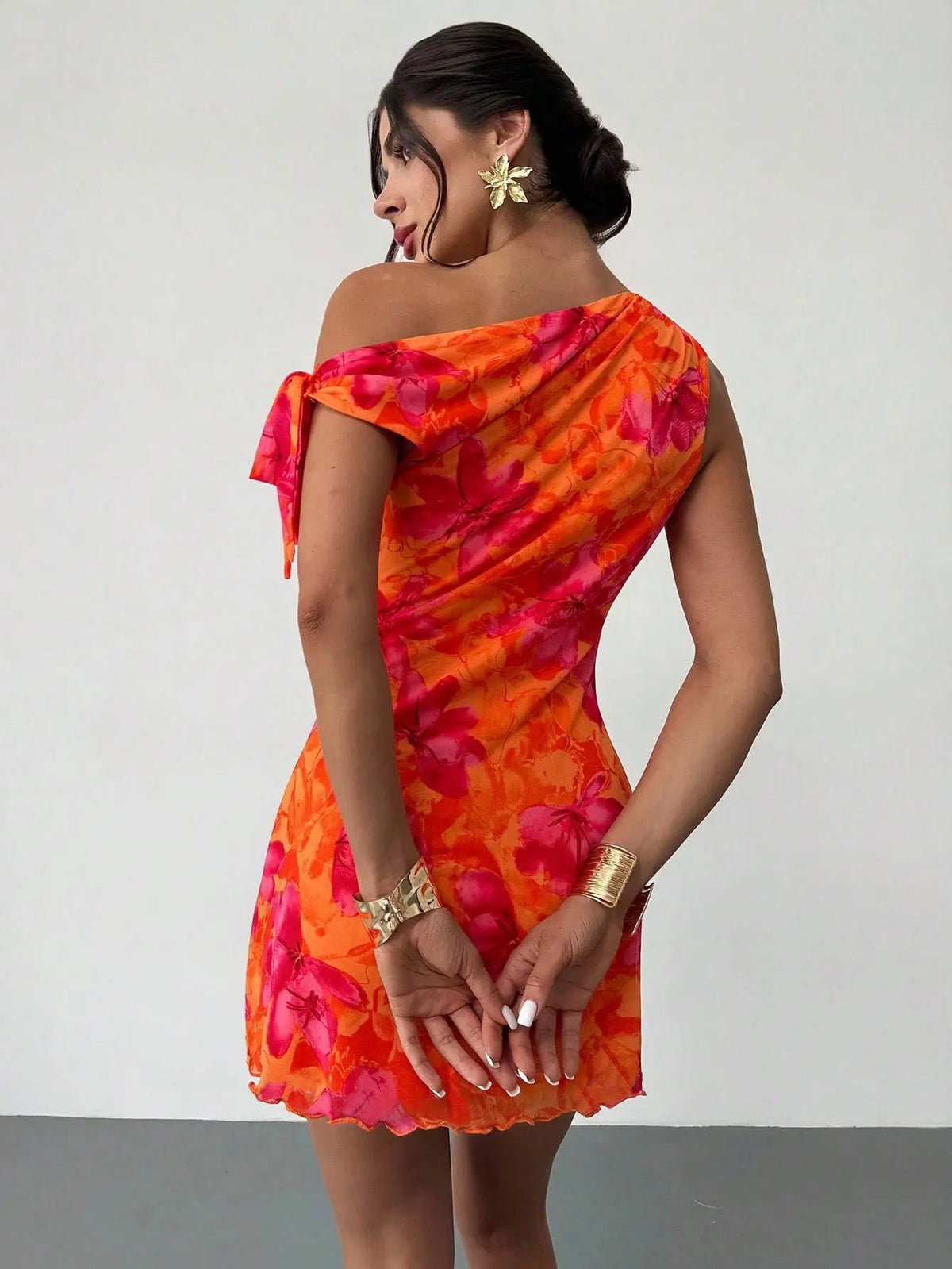 Robe courte décontractée à imprimé floral pour femme, style bohème, épaules dénudées, bretelles fines, sans manches, pour les vacances printemps-été