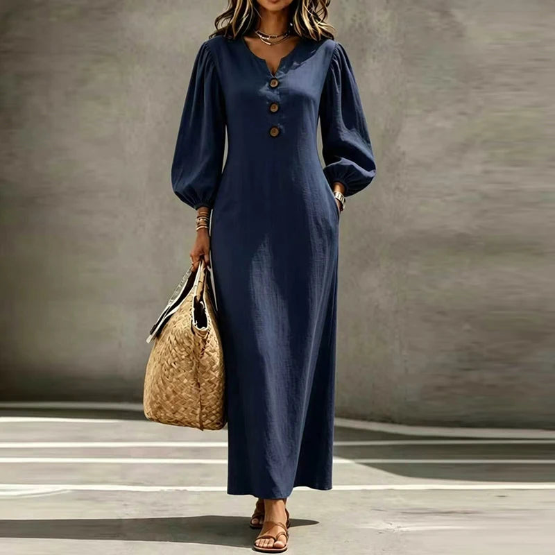 Robe longue ample à col V et poches