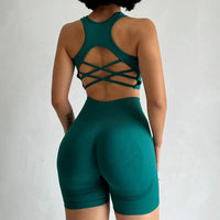 Ensemble de Yoga sans couture pour femmes, 2 pièces, soutien-gorge de Sport Sexy, taille haute, short de Sport, Fitness, sans manches, costume d'entraînement, vêtements de Sport