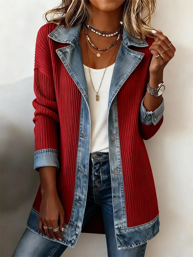 Veste en jean patchwork femme