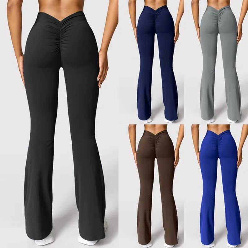 Mode Micro corne Leggings femmes v-back taille pantalons de sport taille haute Push Up fesses pantalons de sport solide mince Leggings décontractés
