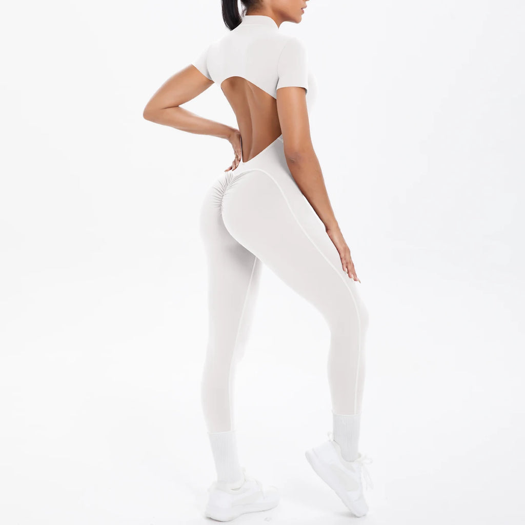 Combinaison de Sport Femme Dos Nu – Body Fitness Yoga Manches Courtes