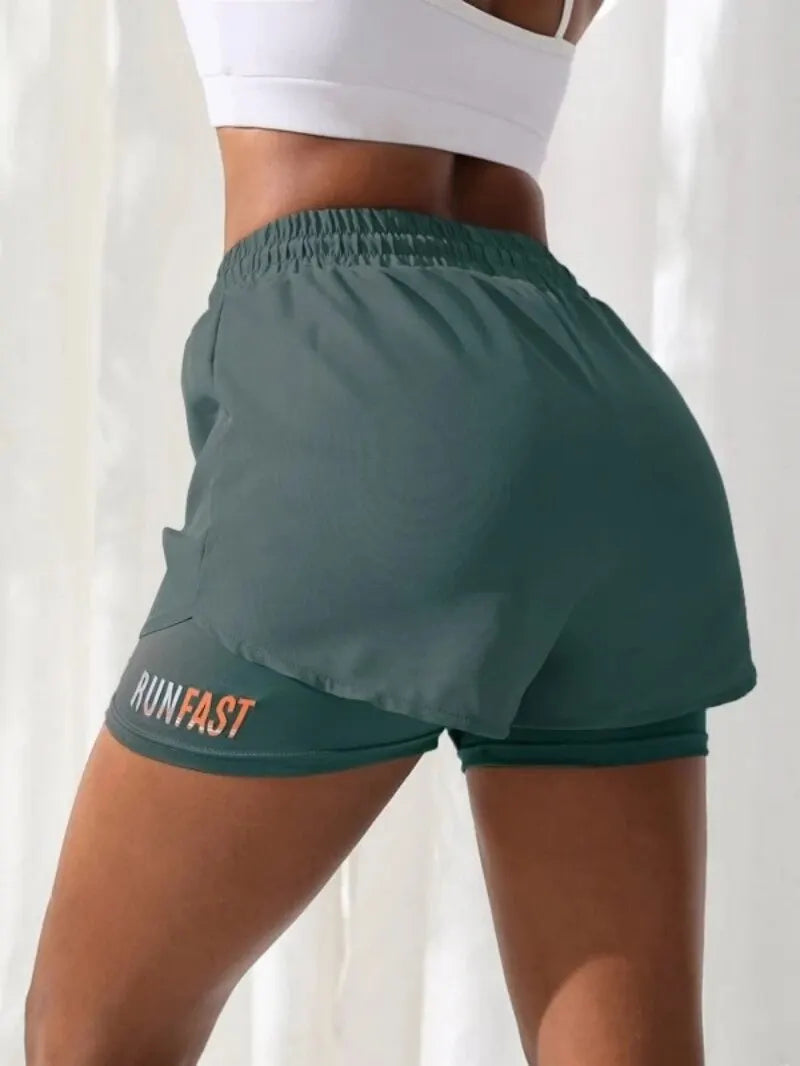 Short de Yoga taille haute pour femmes, avec contrôle de proximité élastique, short de course, faux pantalon deux pièces