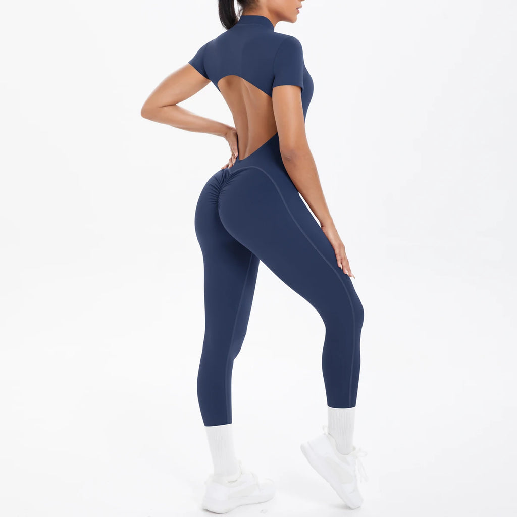 Combinaison de Sport Femme Dos Nu – Body Fitness Yoga Manches Courtes