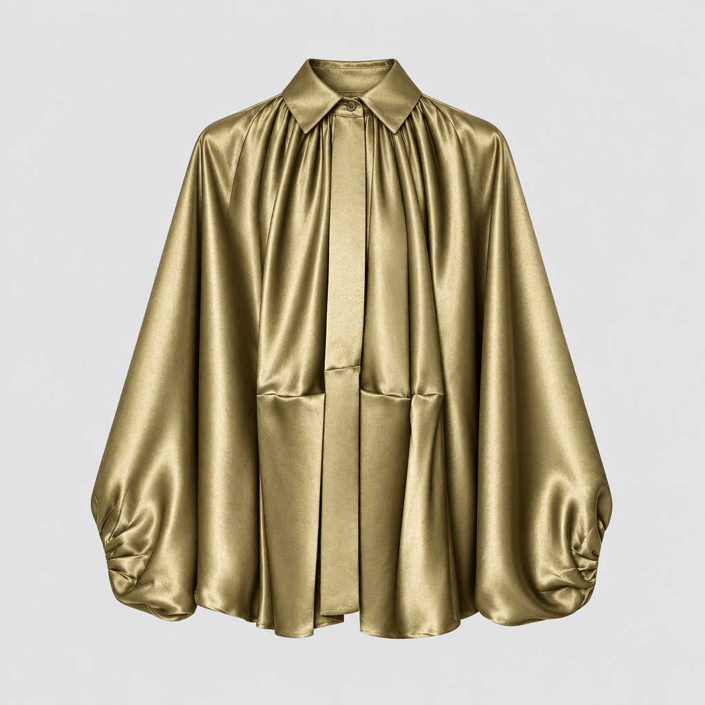 Blouson femme froncé à coupe ample, col rabattu et zip