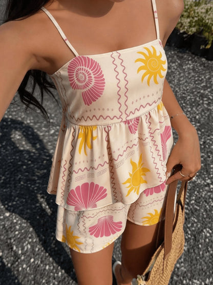 Ensemble short femme fleuri bohème 2 pièces