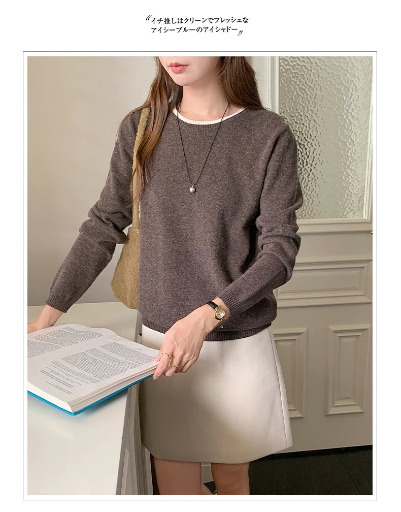 Pull en laine femme col rond, motif patchwork bicolore