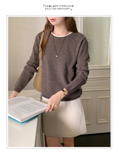 Pull en laine femme col rond, motif patchwork bicolore