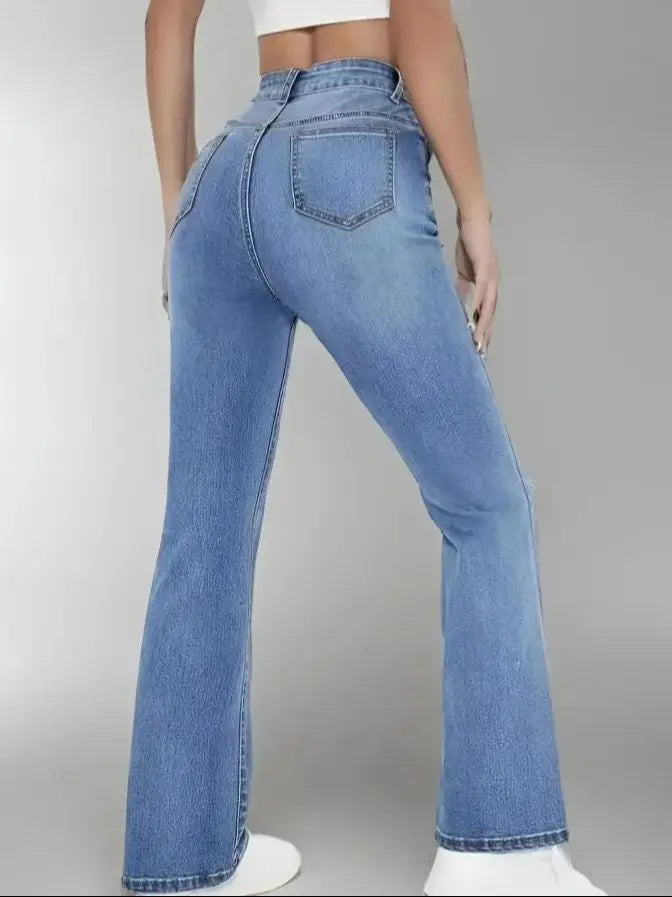 Nouveaux jeans chauds pour femmes minceur style européen et américain décontracté polyvalent taille haute pantalon en Denim lavé pour les femmes