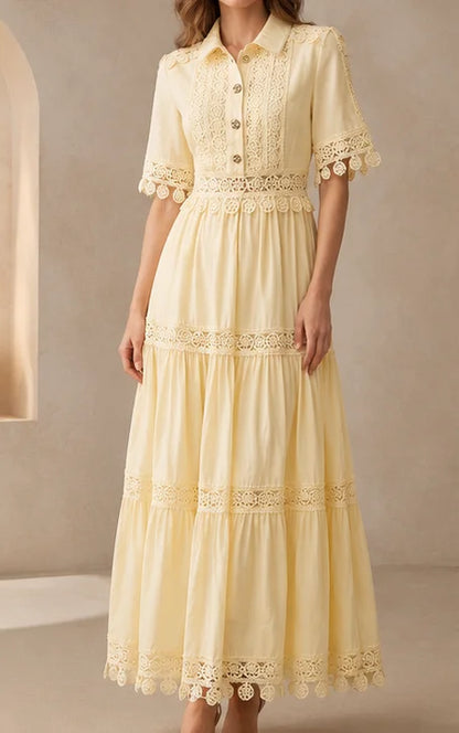 Robe longue élégante en viscose jaune