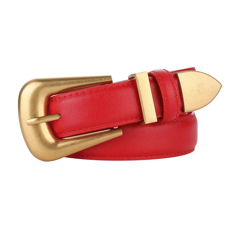 Ceinture en cuir véritable pour femme, cuir bordeaux avec structure en métal doré, mode décontractée de luxe, environnement pour robes en jean