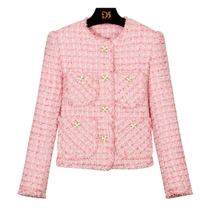 Veste femme façon tweed, simple boutonnage et poches