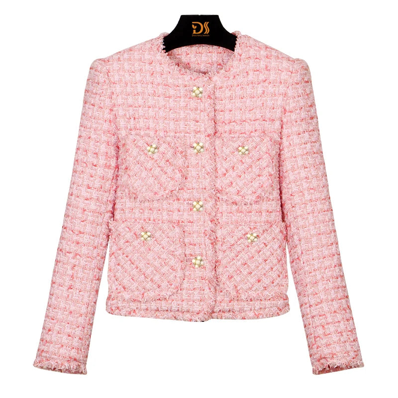 Veste femme façon tweed, simple boutonnage et poches