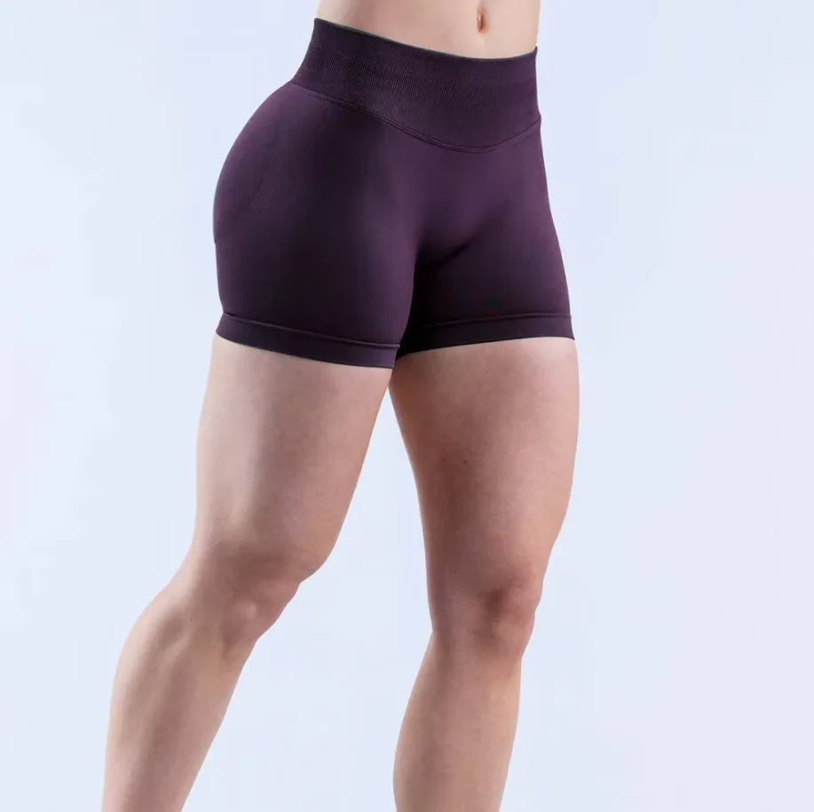 Shorts de yoga pour femmes, sans couture, taille haute, séchage rapide, haute élasticité, effet push-up, color block, pour la gym, le fitness et la course à pied