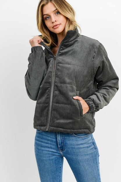 Veste matelassée manches longues gris foncé, zip et poches
