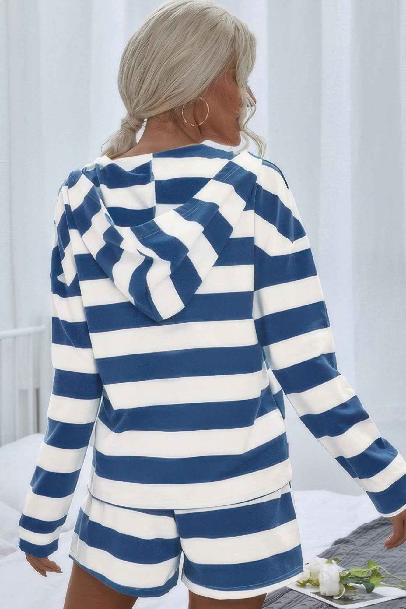 Two Pieces Striped Pajama Oversized Long Sleeves Set