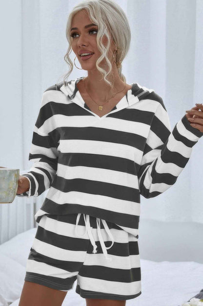 Two Pieces Striped Pajama Oversized Long Sleeves Set