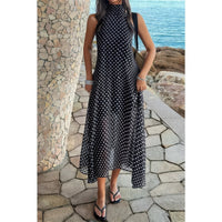 Robe longue en tulle noire à pois, col licou, silhouette ample