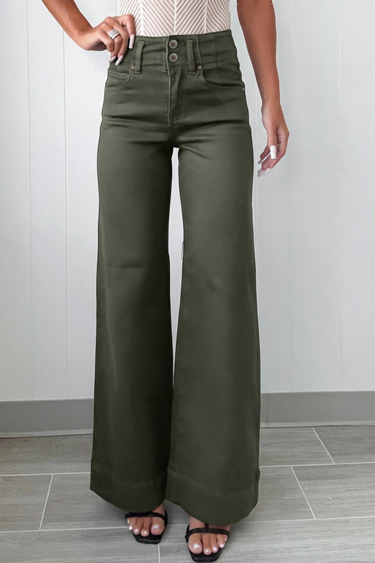 Jean Large Taille Haute Double Bouton – 4 Coloris