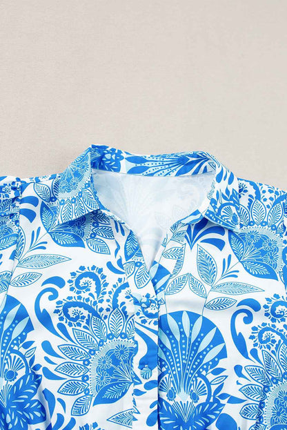 Mini Robe Florale Bleu Ciel Volants Femme | Oléna-Fashion