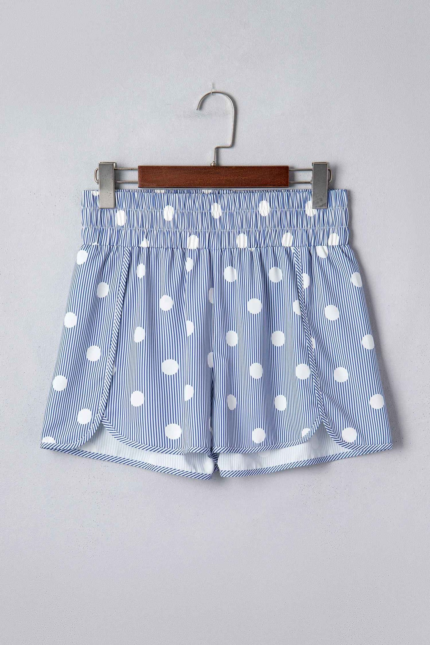 Short Taille Haute Imprimé Pois Bleu Ciel Femme