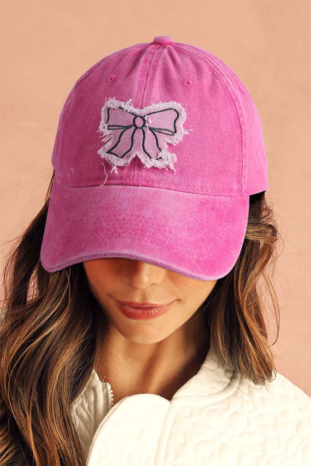 Casquette Baseball Patchwork Élégant Rose Rouge