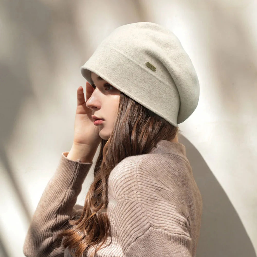 Béret d'hiver en laine mélangée uni pour femme – vue 2