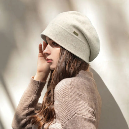 Béret d'hiver en laine mélangée uni pour femme – vue 2