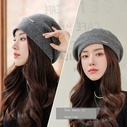 Béret d'hiver en laine mélangée uni pour femme – vue 4