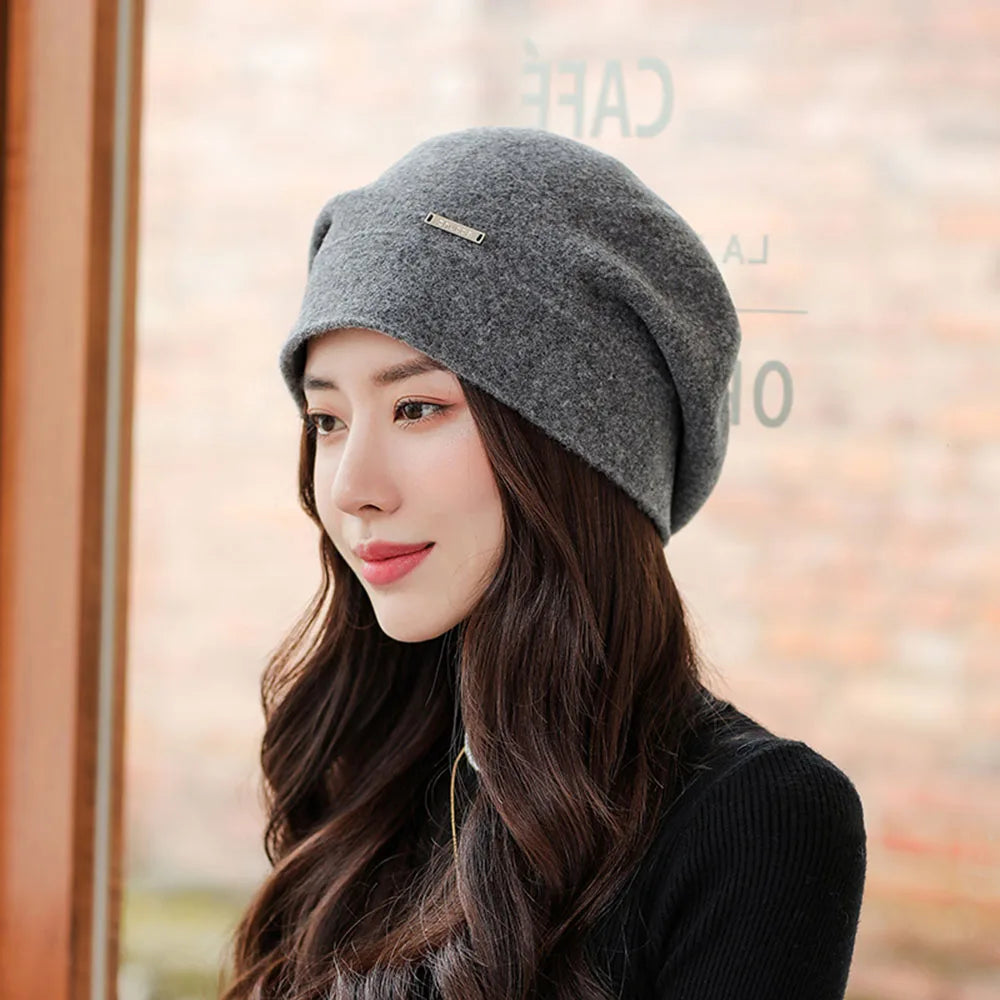 Béret d'hiver en laine mélangée uni pour femme – vue 5