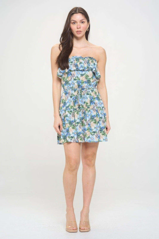 Berry Flower Ruffle Tube Top Mini Dress - Premium Dress - Shop now at Oléna-Fashion