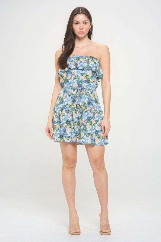 Berry Flower Ruffle Tube Top Mini Dress - Premium Dress - Shop now at Oléna-Fashion