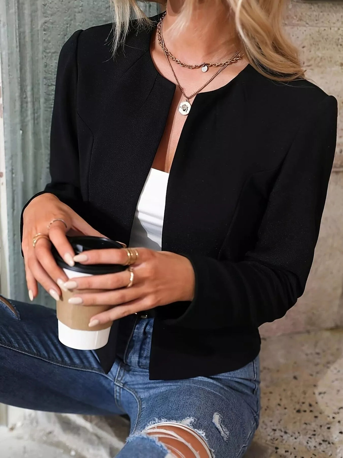 Blazer court ouvert sur le devant pour femme, coupe minimaliste – vue 7