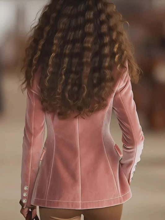 Blazer en velours à un bouton et doublé pour femme – vue 2
