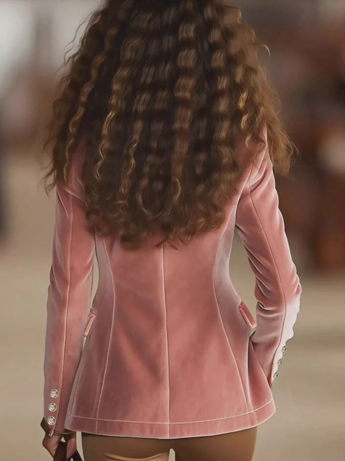 Blazer en velours à un bouton et doublé pour femme – vue 2