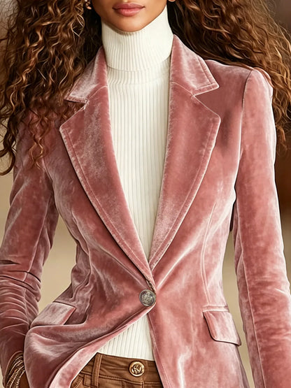 Blazer en velours à un bouton et doublé pour femme – vue 3