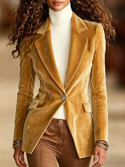 Blazer en velours à un bouton et doublé pour femme – vue 4