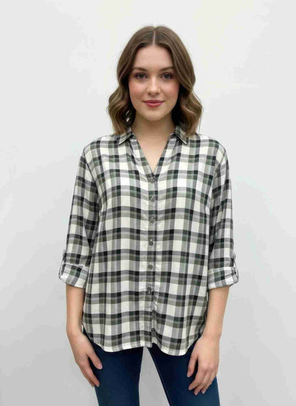 Chemisier Femme Carreaux Erika – Rayonne Fluide Boutonné by Coqueta INC