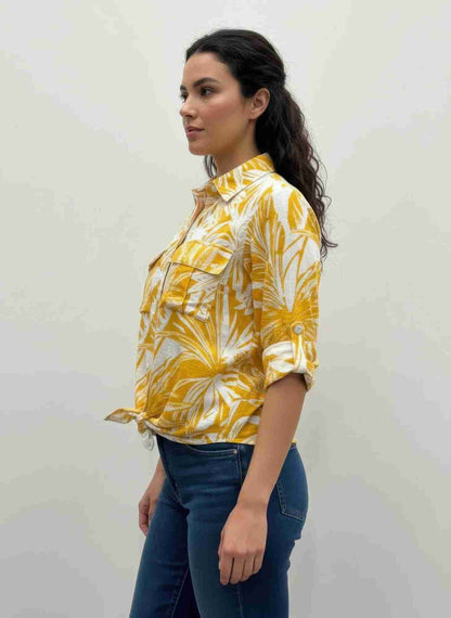 Chemise Femme Coton Imprimée Manches 3/4 Confort Élégant Oléna-Fashion vu de coté